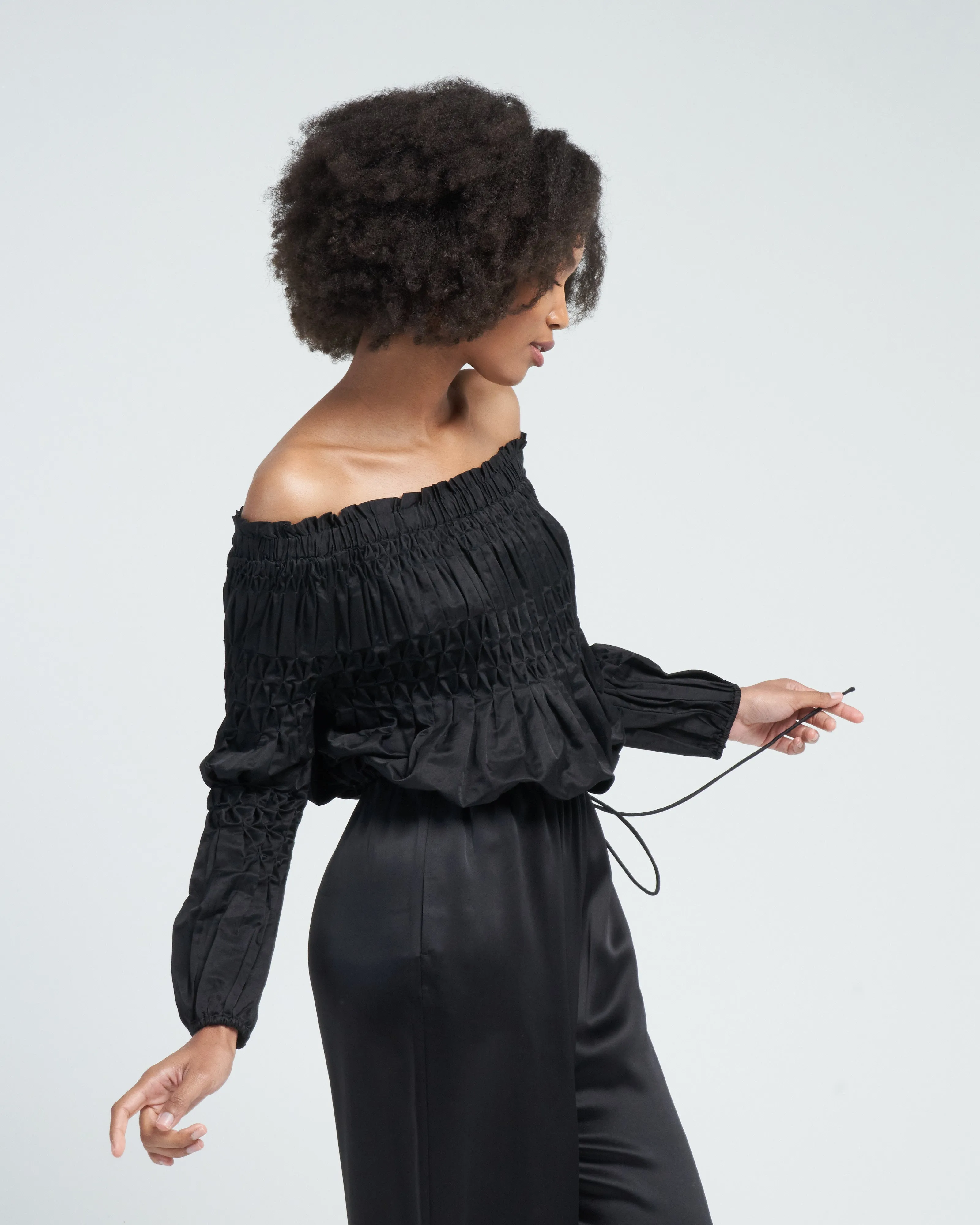 abbot cotton silk woven top - black