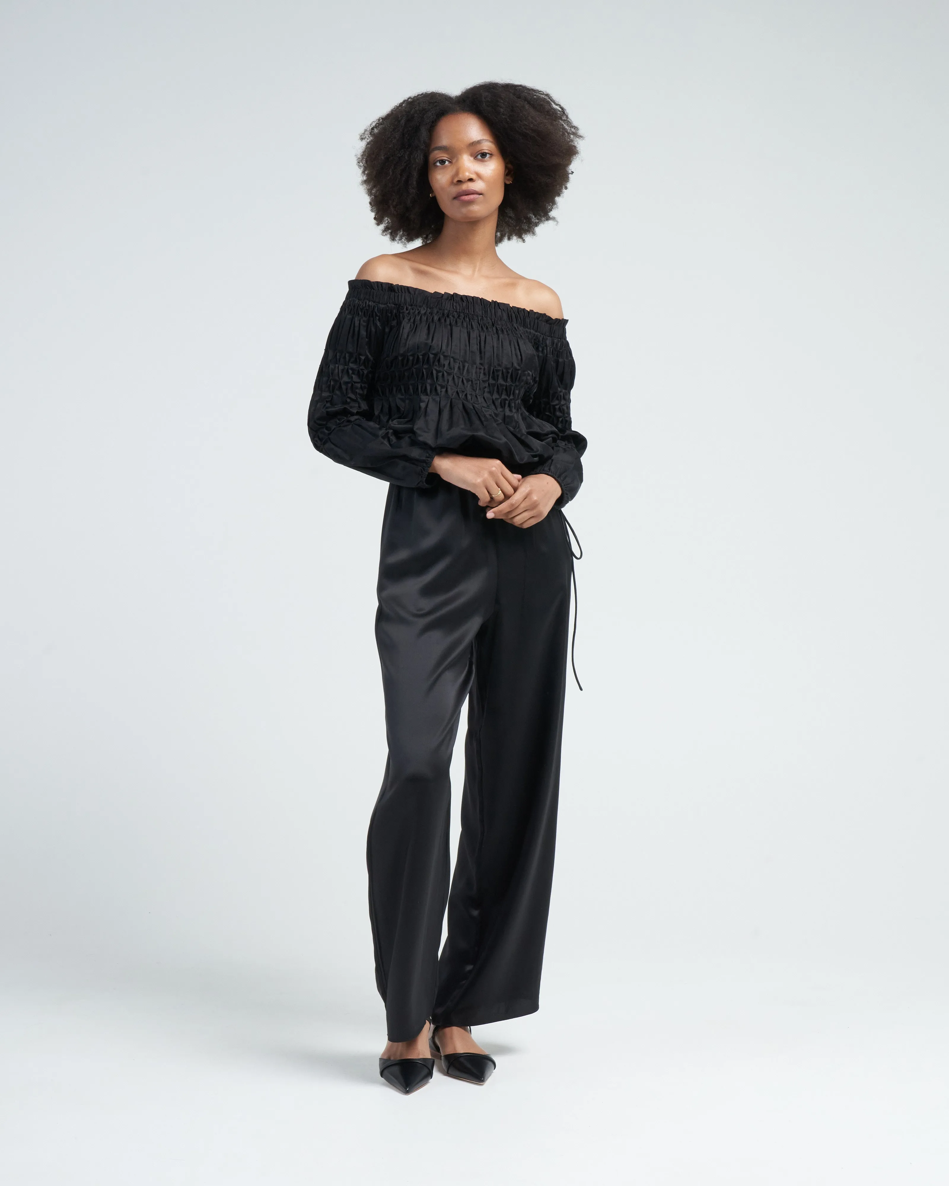 abbot cotton silk woven top - black