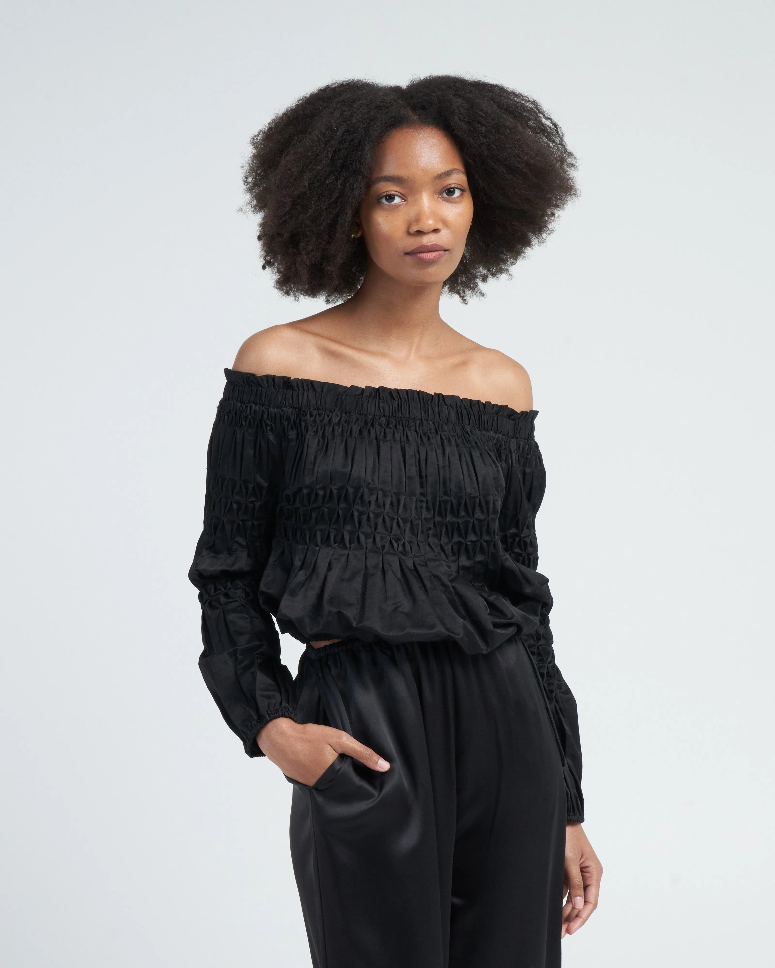 abbot cotton silk woven top - black
