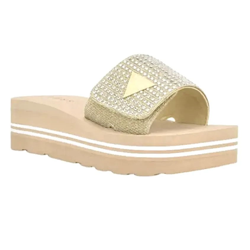 ABET Women's Open Toe Rhinestone Platform Slide Sandals