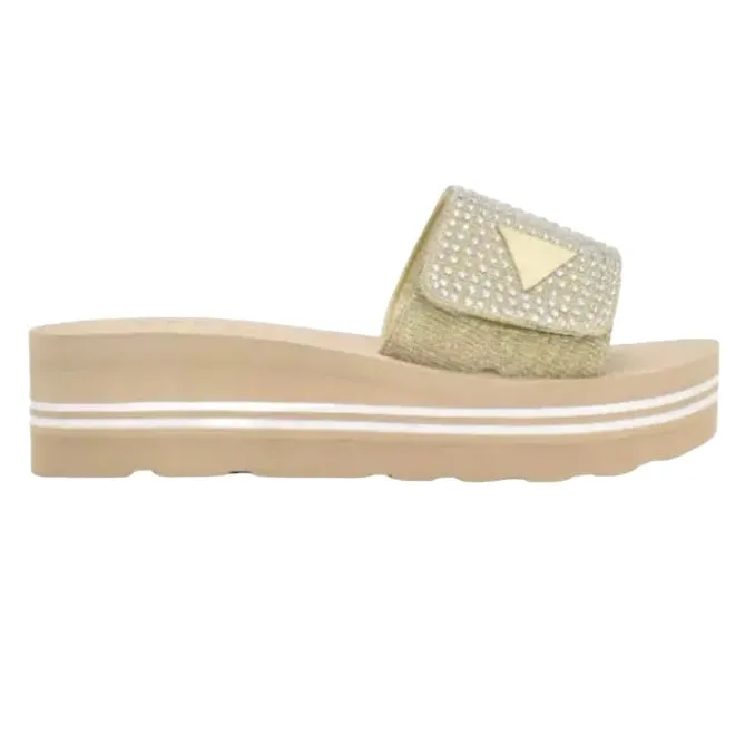 ABET Women's Open Toe Rhinestone Platform Slide Sandals
