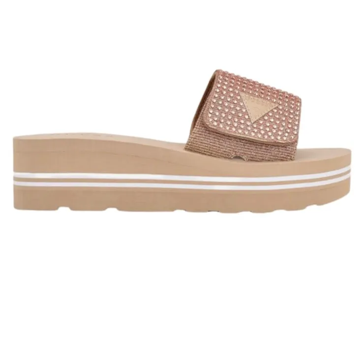 ABET Women's Open Toe Rhinestone Platform Slide Sandals