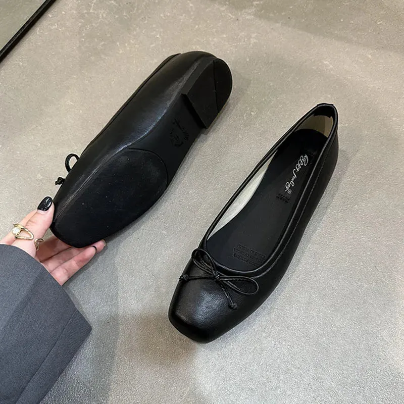 ADVBRIDGE  -  Sliver New Women Flat Shoes Fashion Square Toe Shallow Slip On Ladies Casual Ballet Shoes Soft Leather Outdoor Loafers S