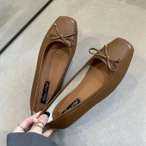 ADVBRIDGE  -  Sliver New Women Flat Shoes Fashion Square Toe Shallow Slip On Ladies Casual Ballet Shoes Soft Leather Outdoor Loafers S