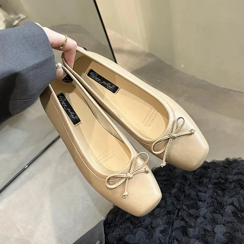 ADVBRIDGE  -  Sliver New Women Flat Shoes Fashion Square Toe Shallow Slip On Ladies Casual Ballet Shoes Soft Leather Outdoor Loafers S