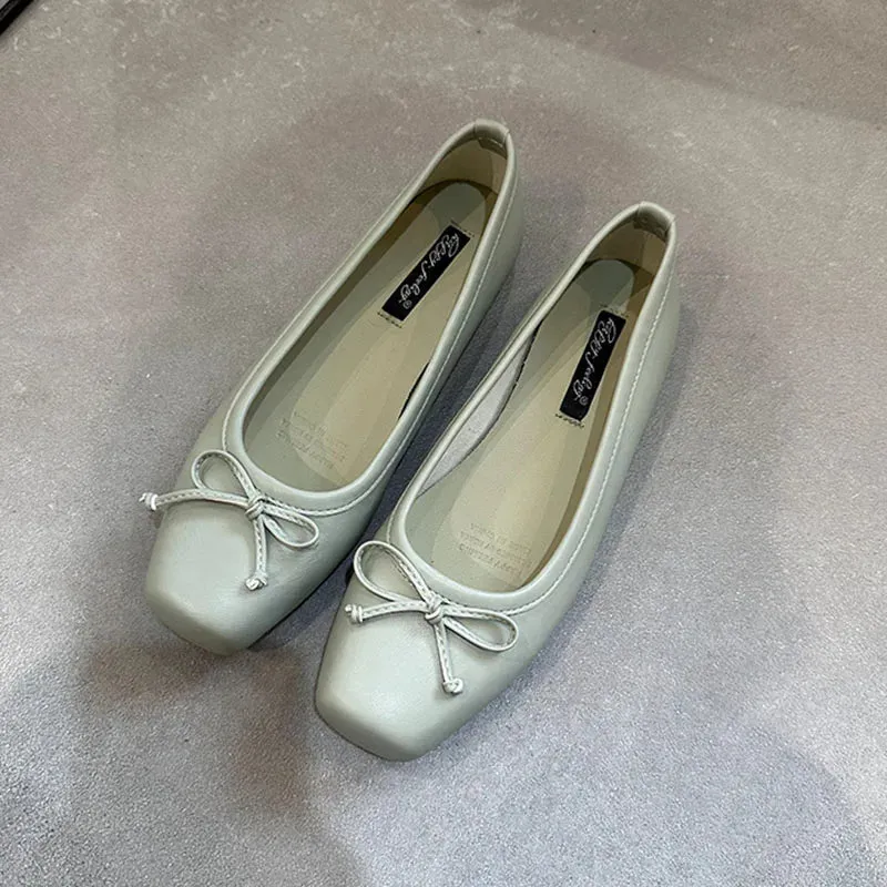 ADVBRIDGE  -  Sliver New Women Flat Shoes Fashion Square Toe Shallow Slip On Ladies Casual Ballet Shoes Soft Leather Outdoor Loafers S