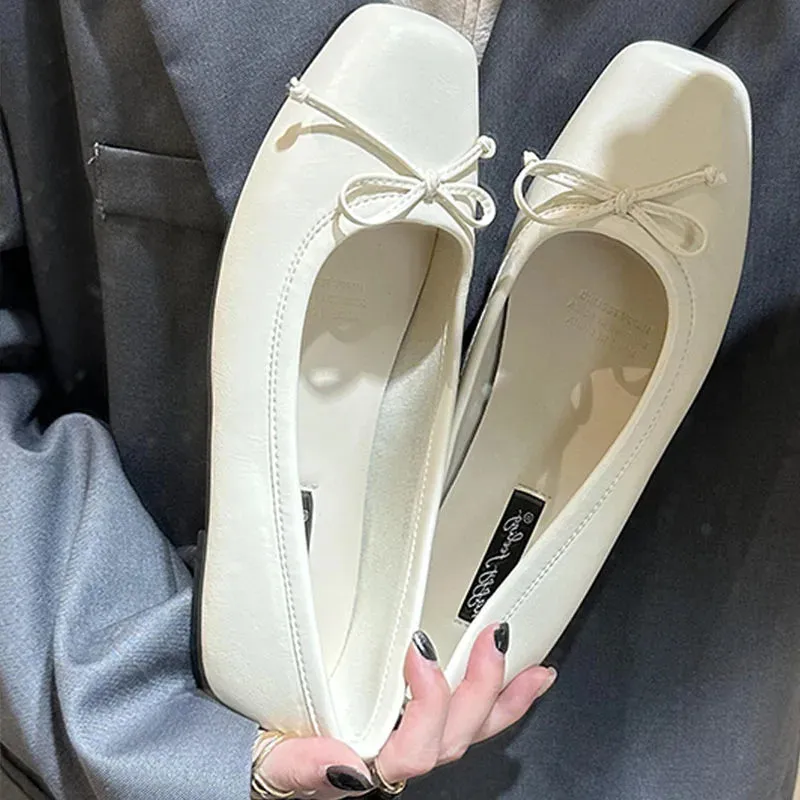 ADVBRIDGE  -  Sliver New Women Flat Shoes Fashion Square Toe Shallow Slip On Ladies Casual Ballet Shoes Soft Leather Outdoor Loafers S