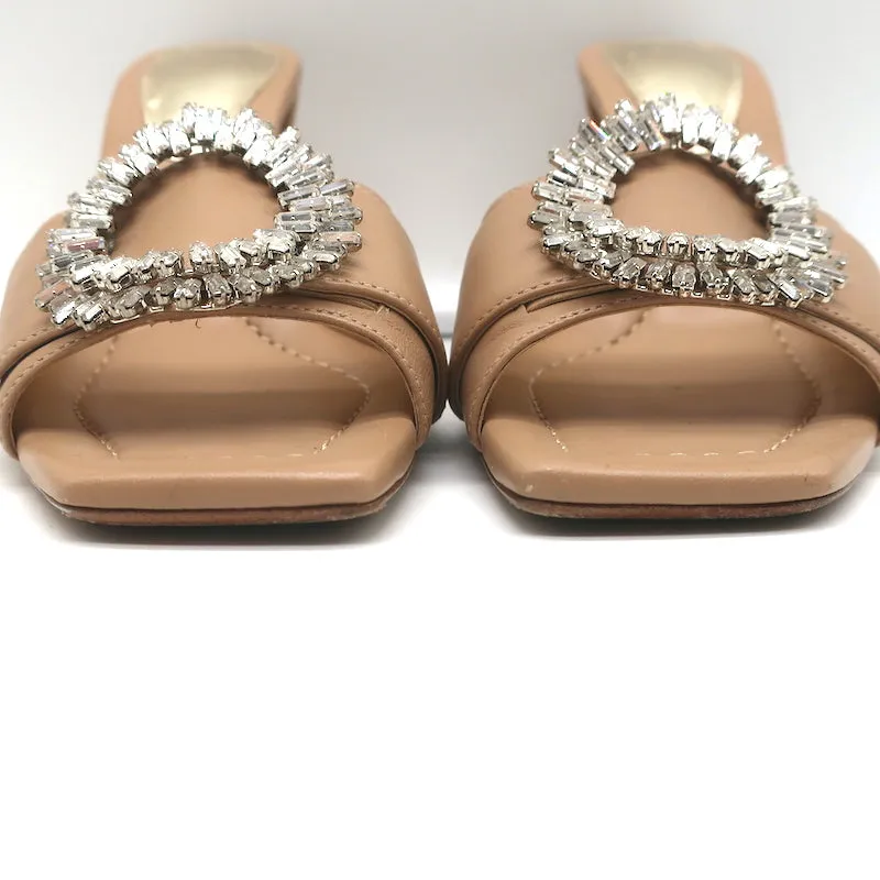Alexandre Birman Crystal-Embellished High Heel Mules Nude Leather Size 37.5