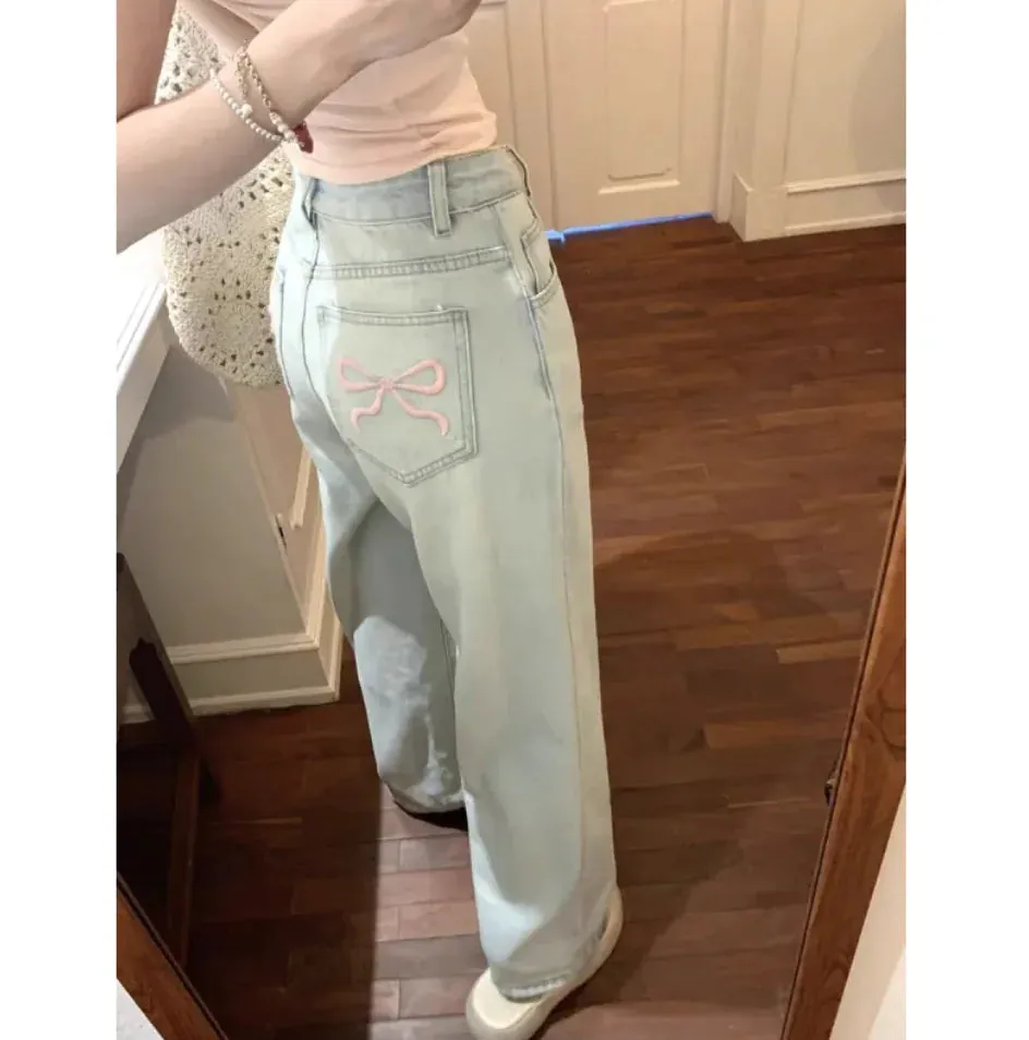 Ballet Embroidery Light Blue Wide-Leg Jeans