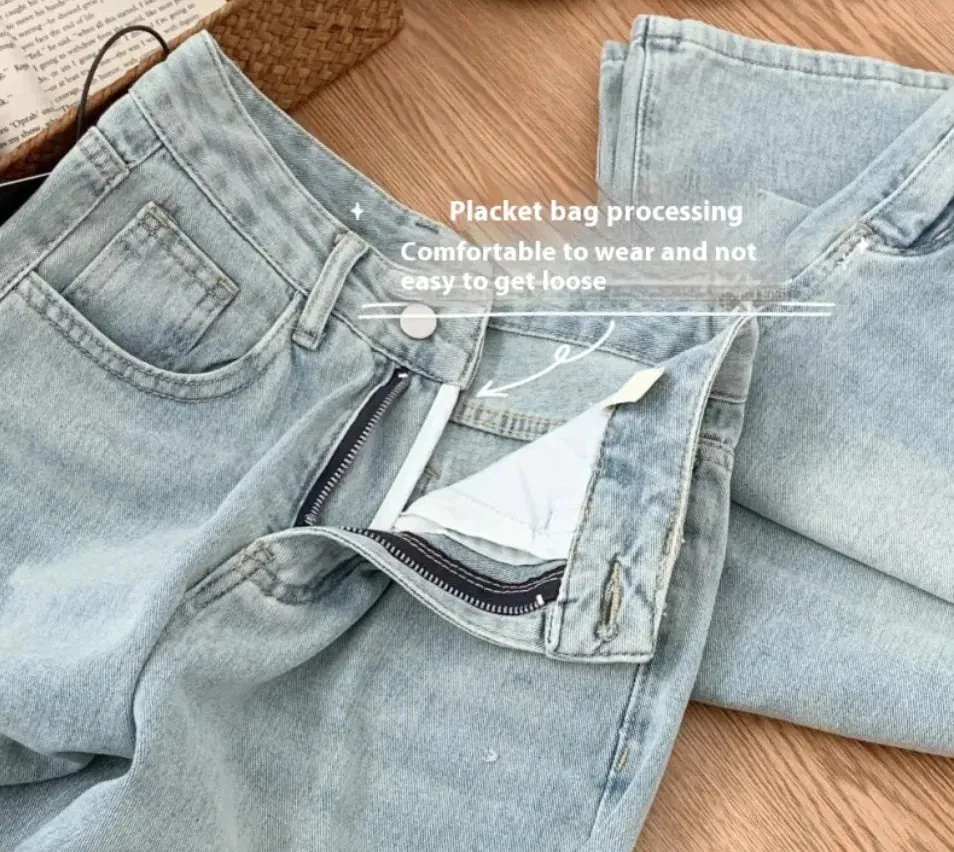 Ballet Embroidery Light Blue Wide-Leg Jeans