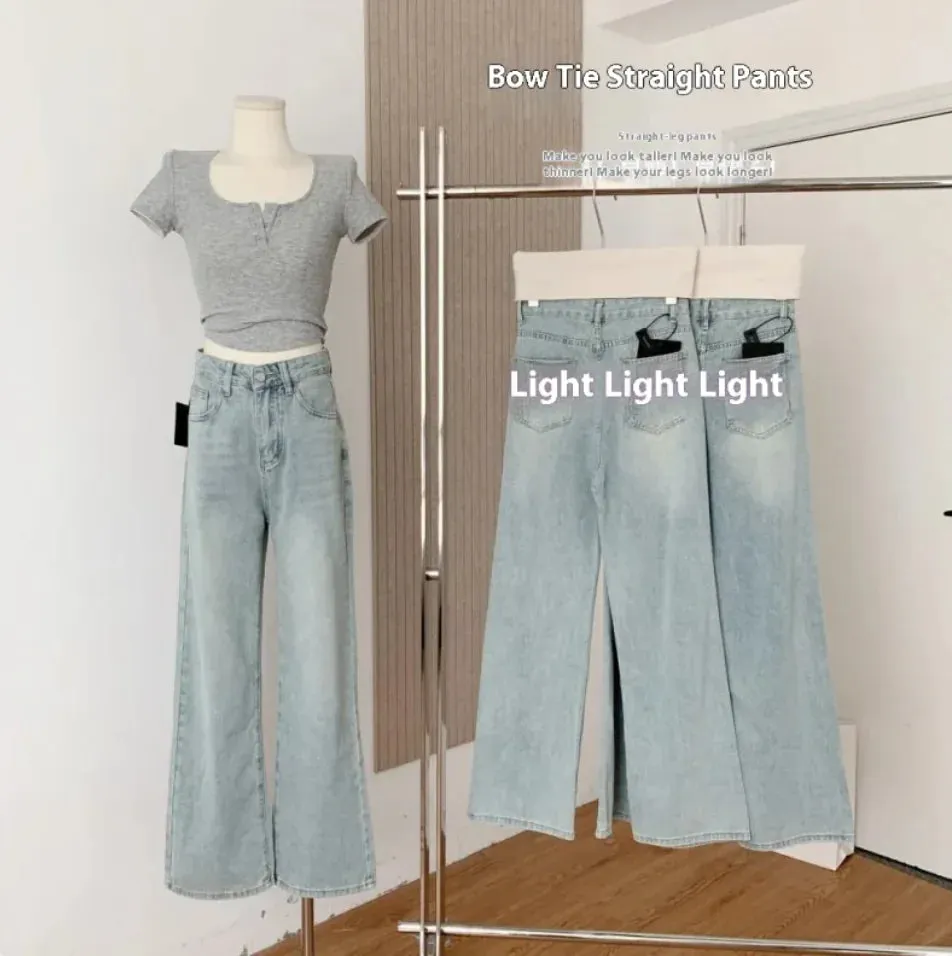 Ballet Embroidery Light Blue Wide-Leg Jeans