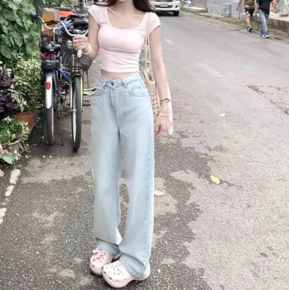 Ballet Embroidery Light Blue Wide-Leg Jeans