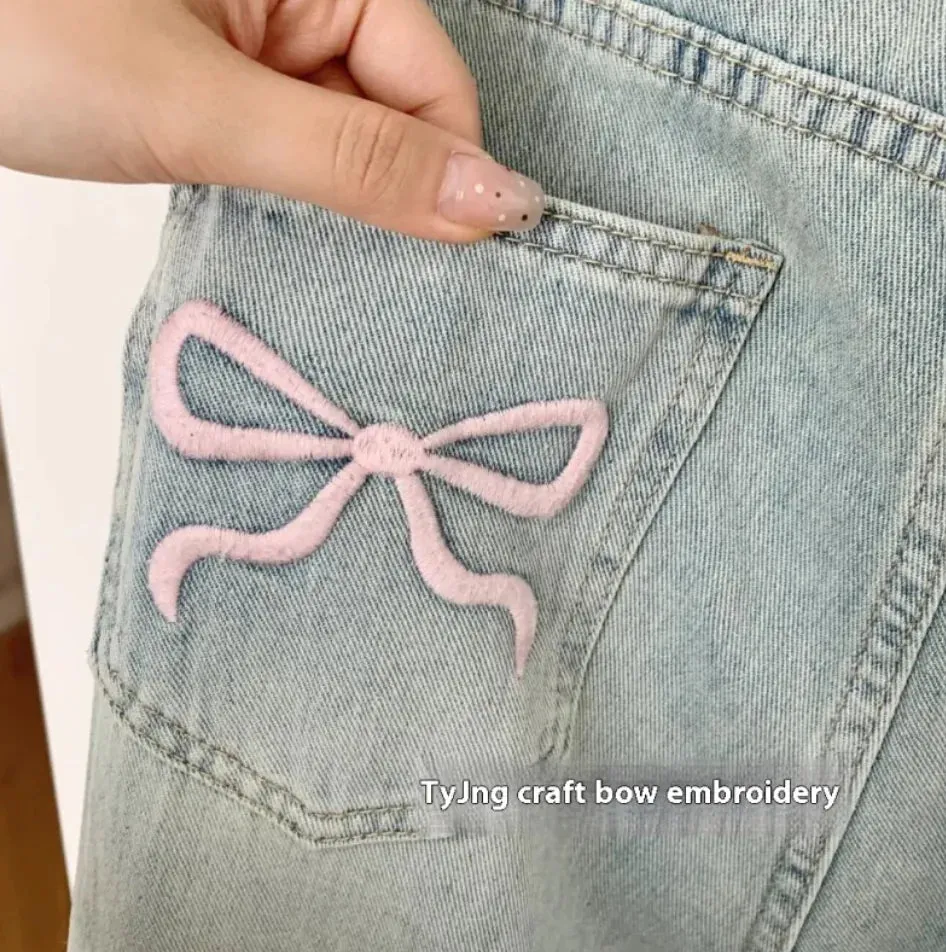 Ballet Embroidery Light Blue Wide-Leg Jeans