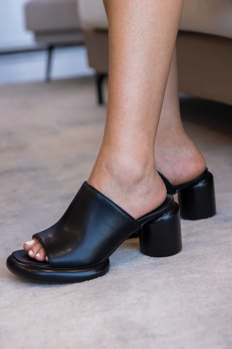 Bedford Open Toe Leather Mule - Black