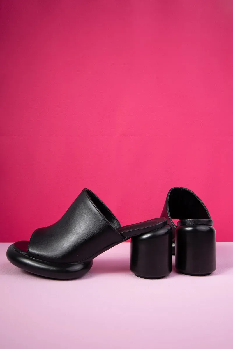 Bedford Open Toe Leather Mule - Black
