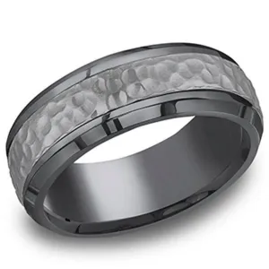 Benchmark Tantalum Hammered Texture Grey Wedding Band