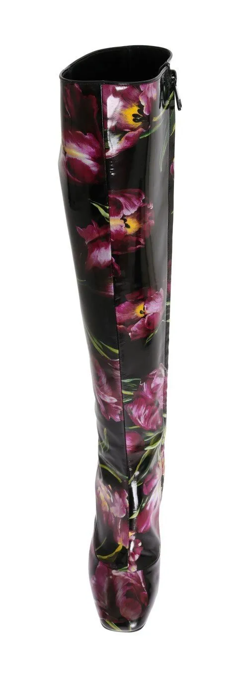 Black Leather Purple Tulip Boots