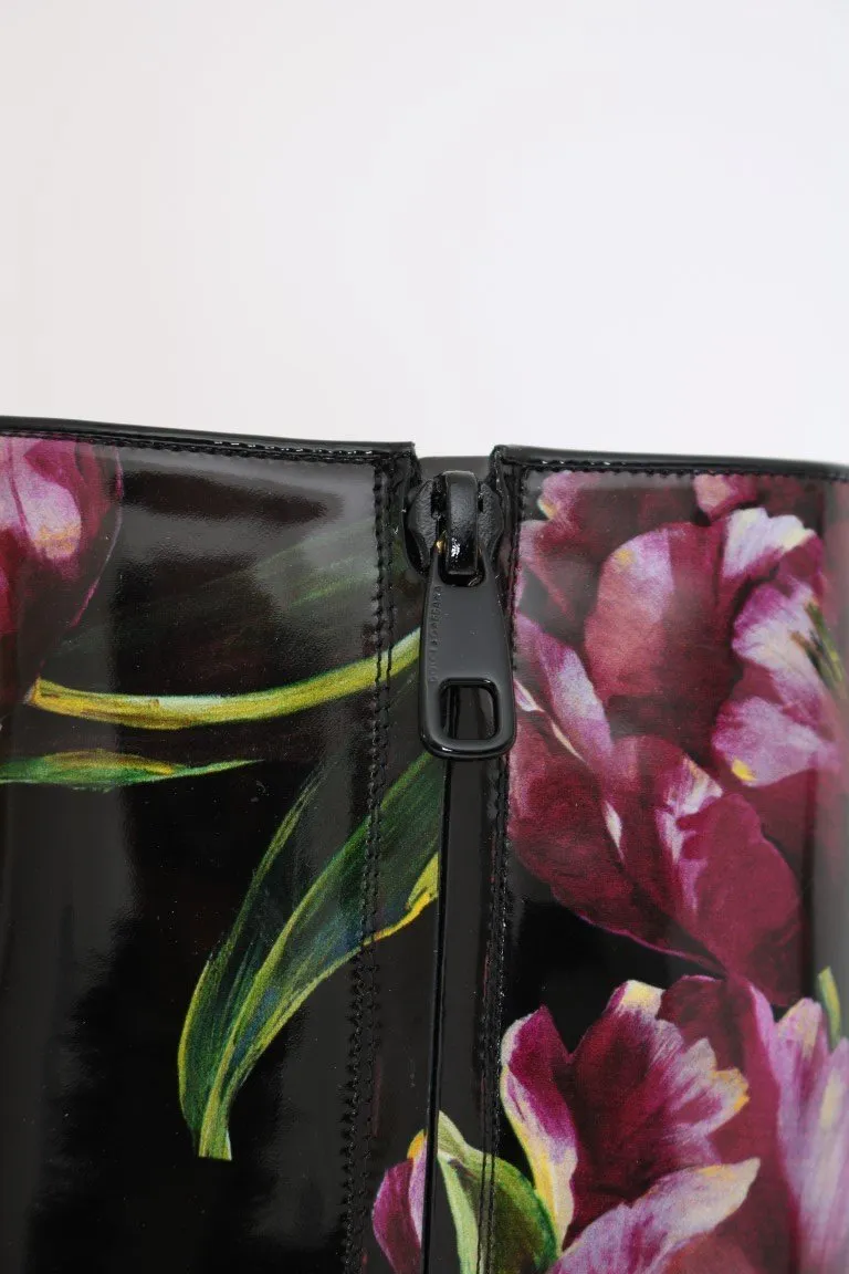 Black Leather Purple Tulip Boots