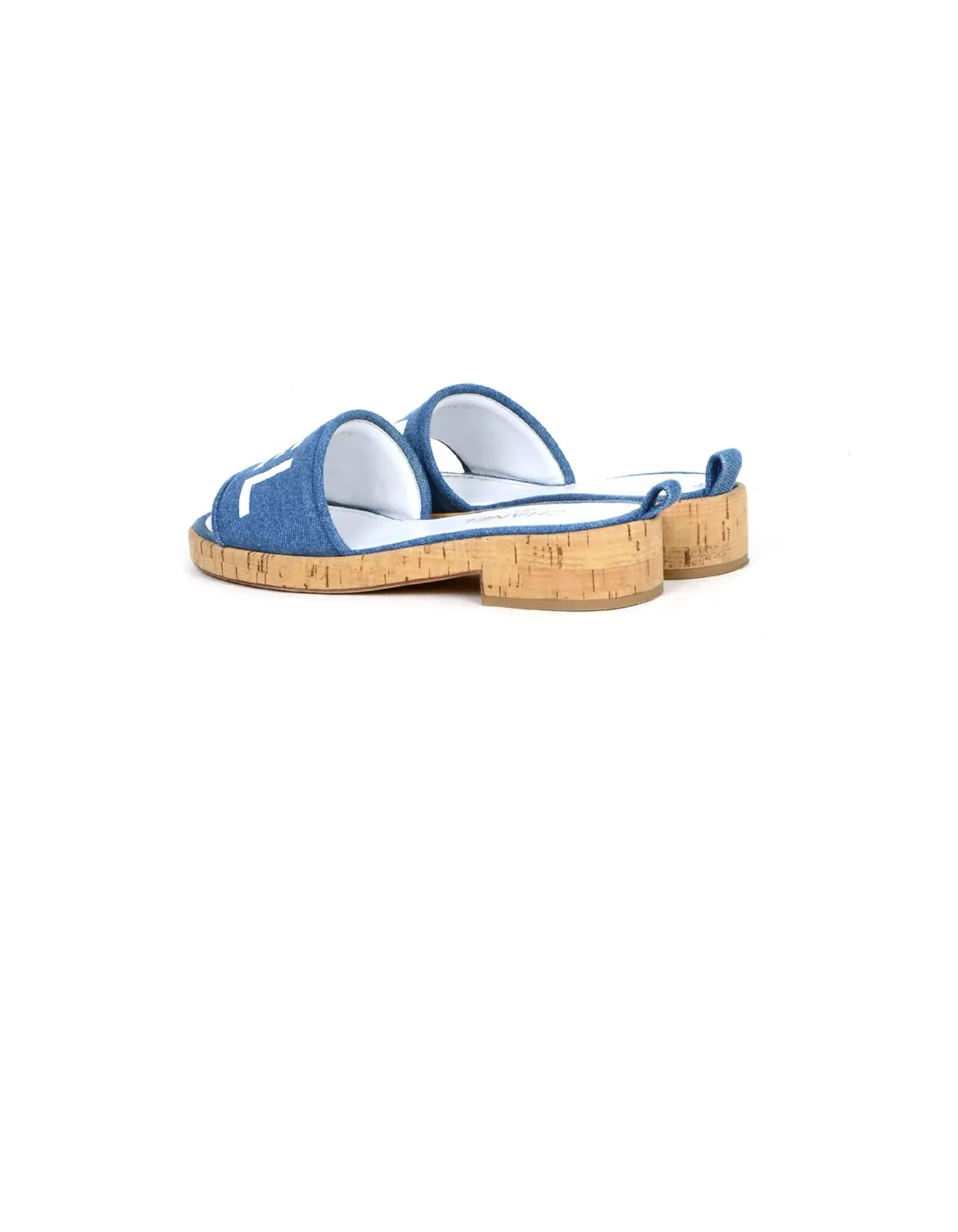 Chanel 2019 Blue Denim Logo Sandal Mules sz 39