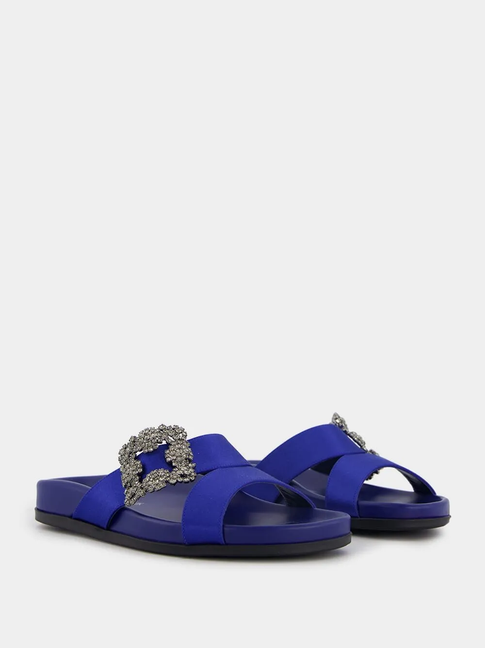 Chilanghi Blue Satin Flat Sandals