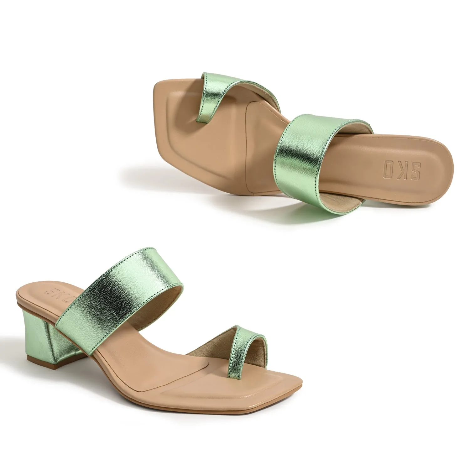 Dahlia Metallic Green Heels For Women