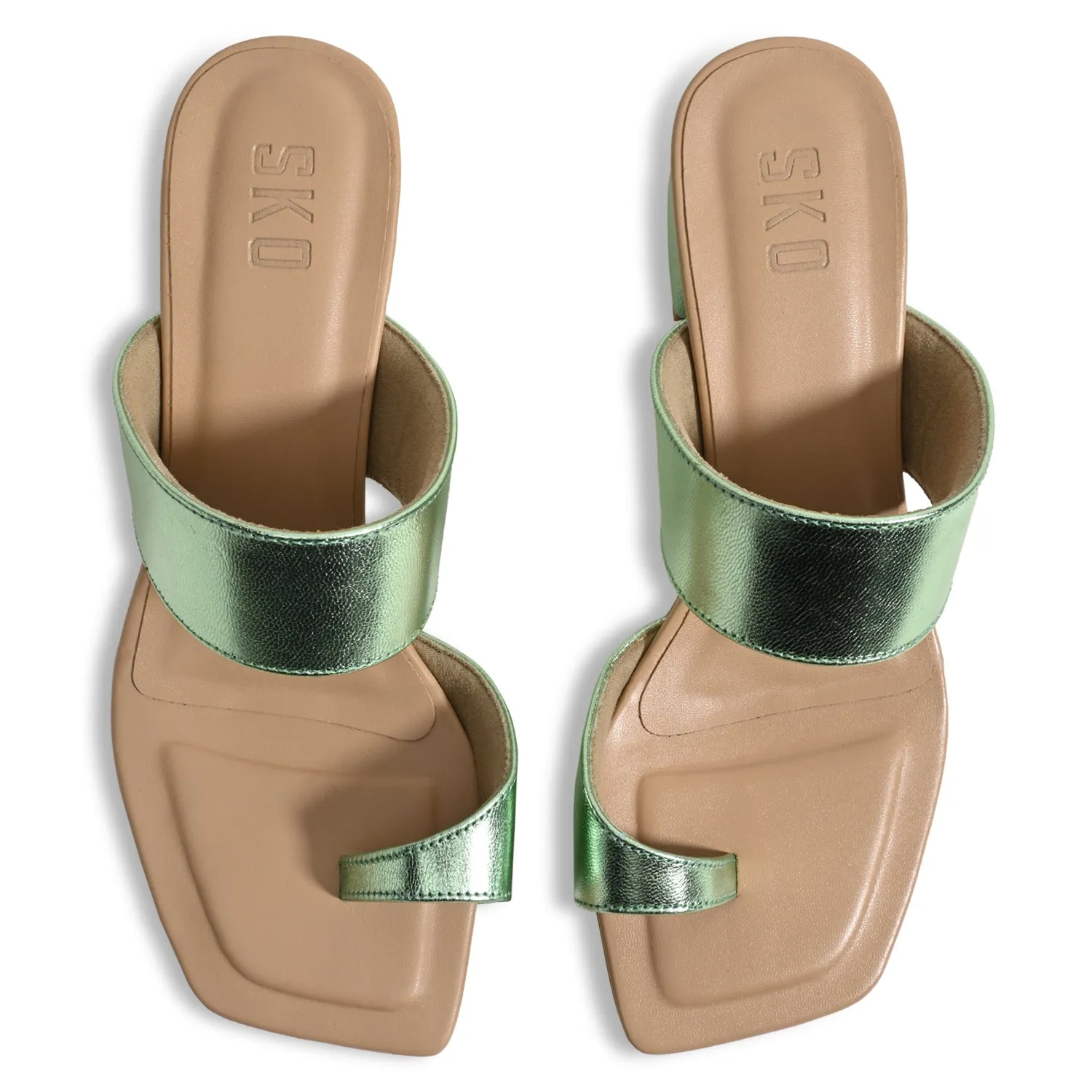 Dahlia Metallic Green Heels For Women