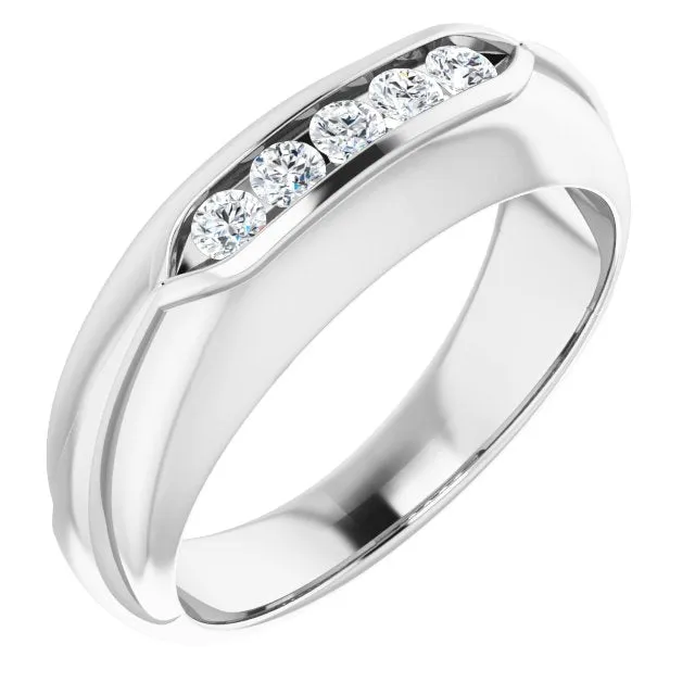 Dome Five Stone Channel Set Round Diamond Men's Ring
