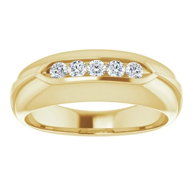 Dome Five Stone Channel Set Round Diamond Men's Ring