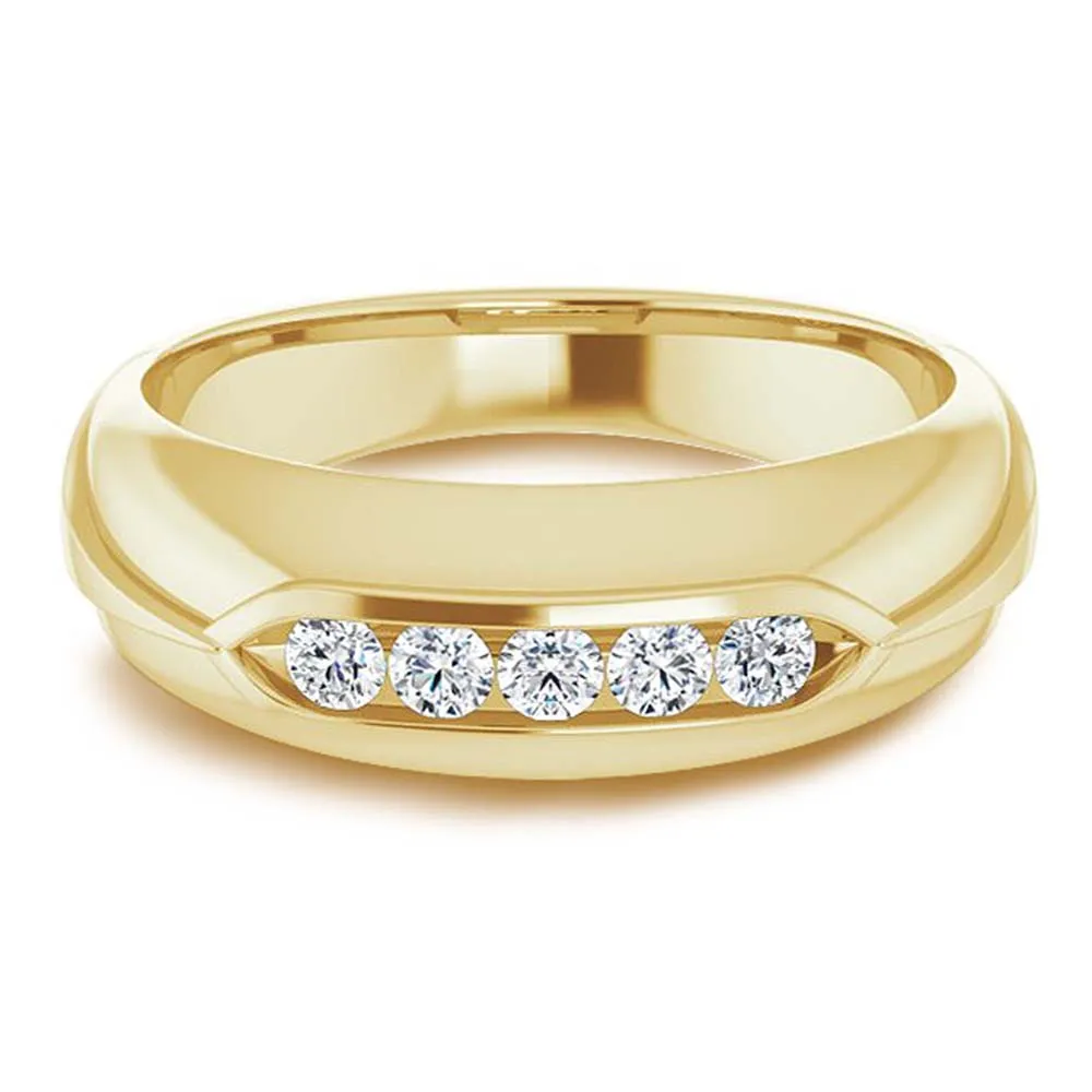 Dome Five Stone Channel Set Round Diamond Men's Ring