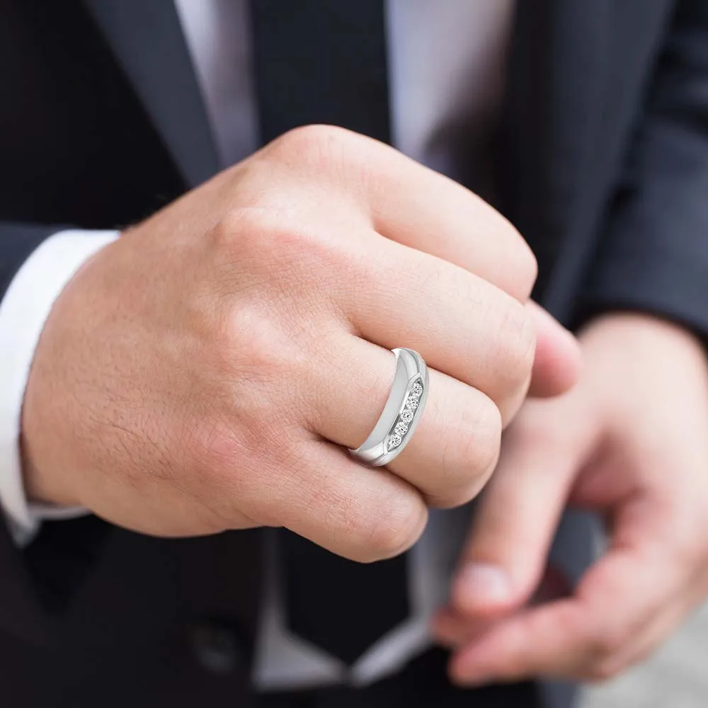 Dome Five Stone Channel Set Round Diamond Men's Ring