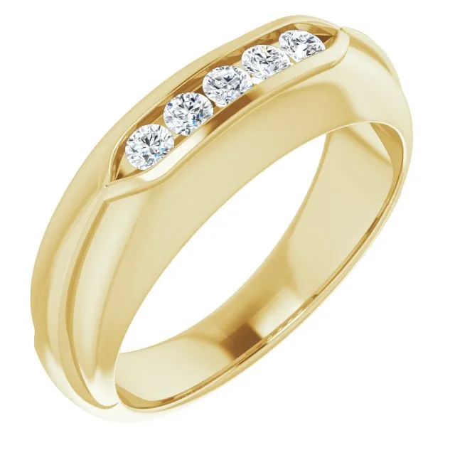 Dome Five Stone Channel Set Round Diamond Men's Ring