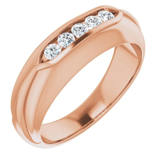 Dome Five Stone Channel Set Round Diamond Men's Ring