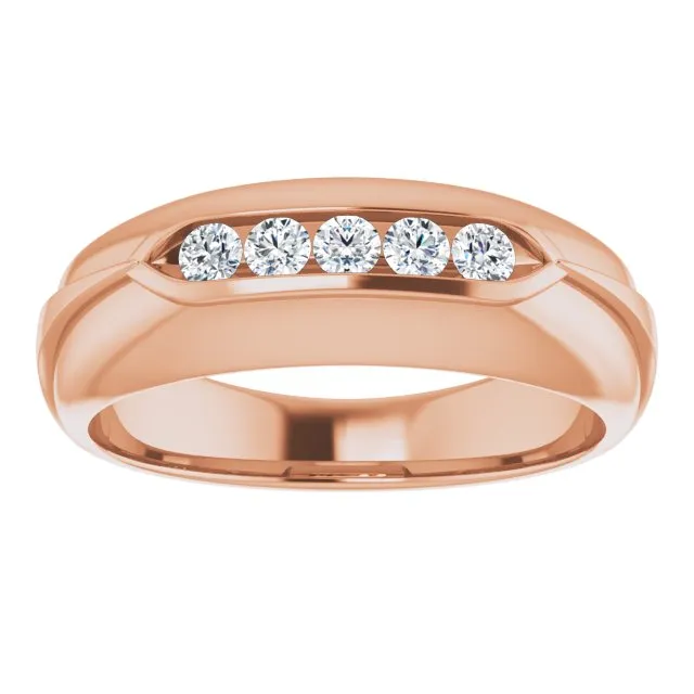 Dome Five Stone Channel Set Round Diamond Men's Ring