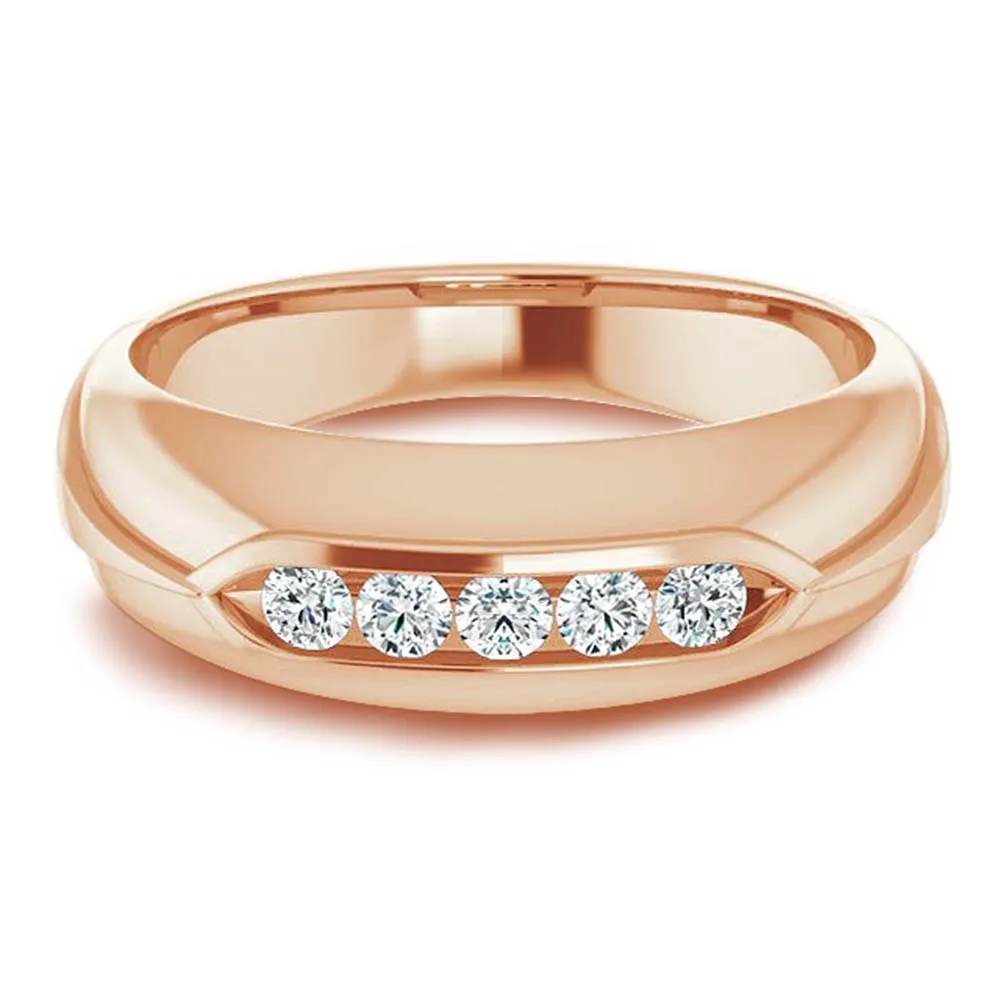 Dome Five Stone Channel Set Round Diamond Men's Ring