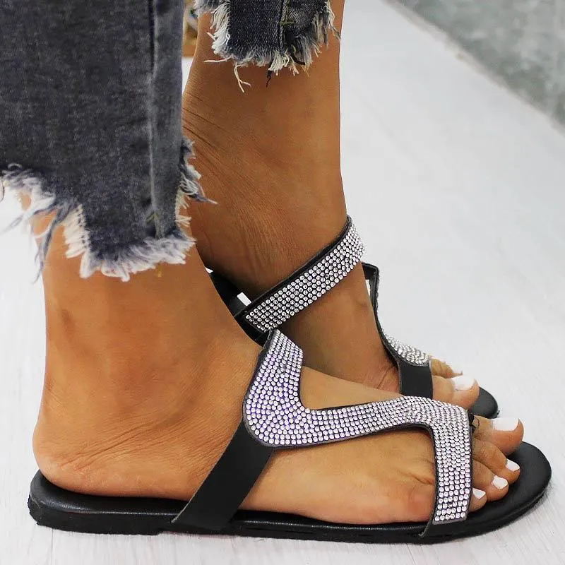 Fashion Z-shaped Rhinestone Slippers Sandals