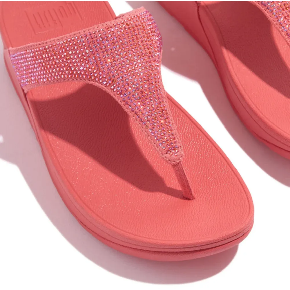 FitFlop Lulu Crystal Embellished Rosy Coral Toe-Post Sandals
