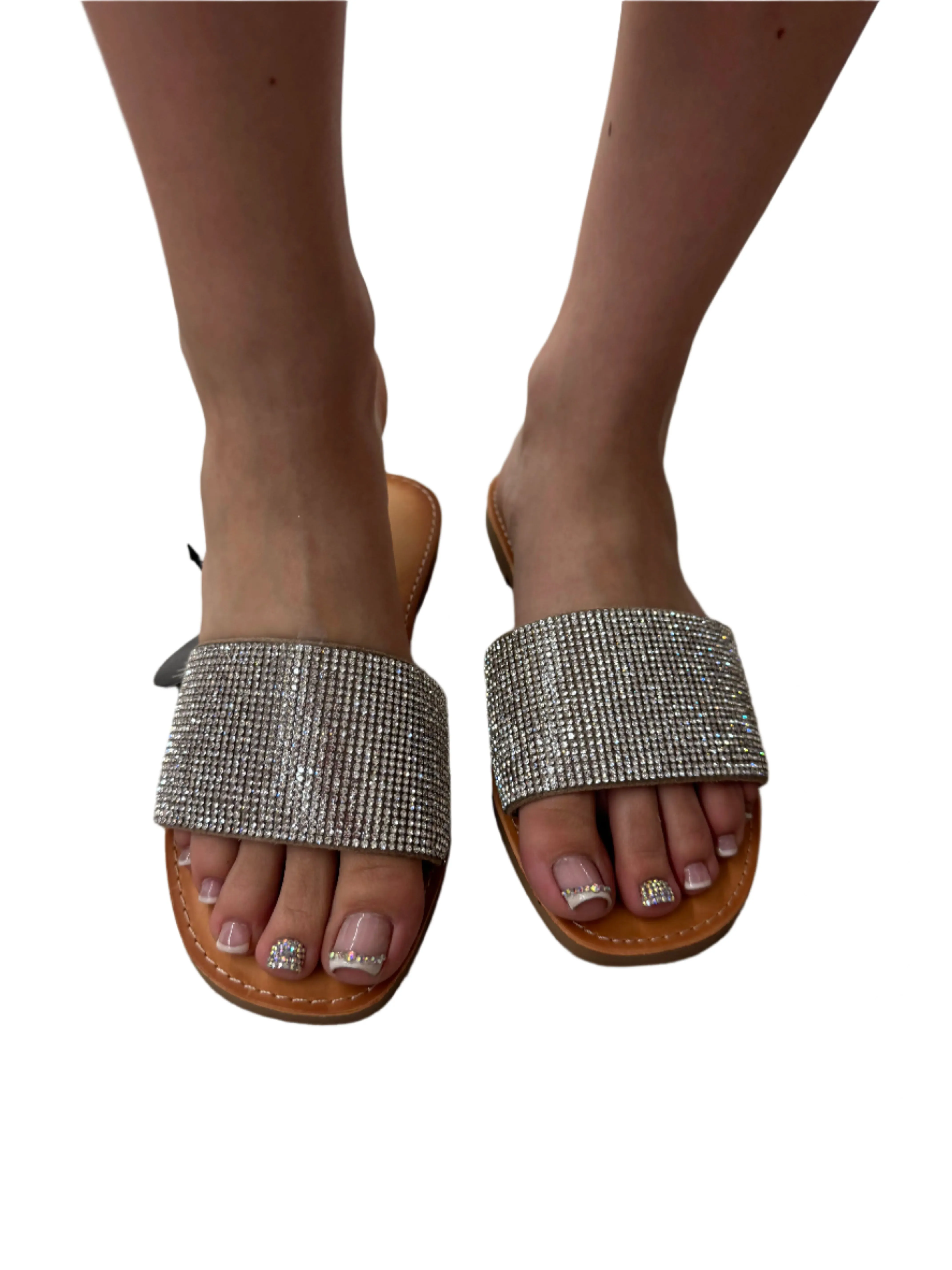 FLAT SUMMER RHINESTONE BAND SANDAL W-QUAD