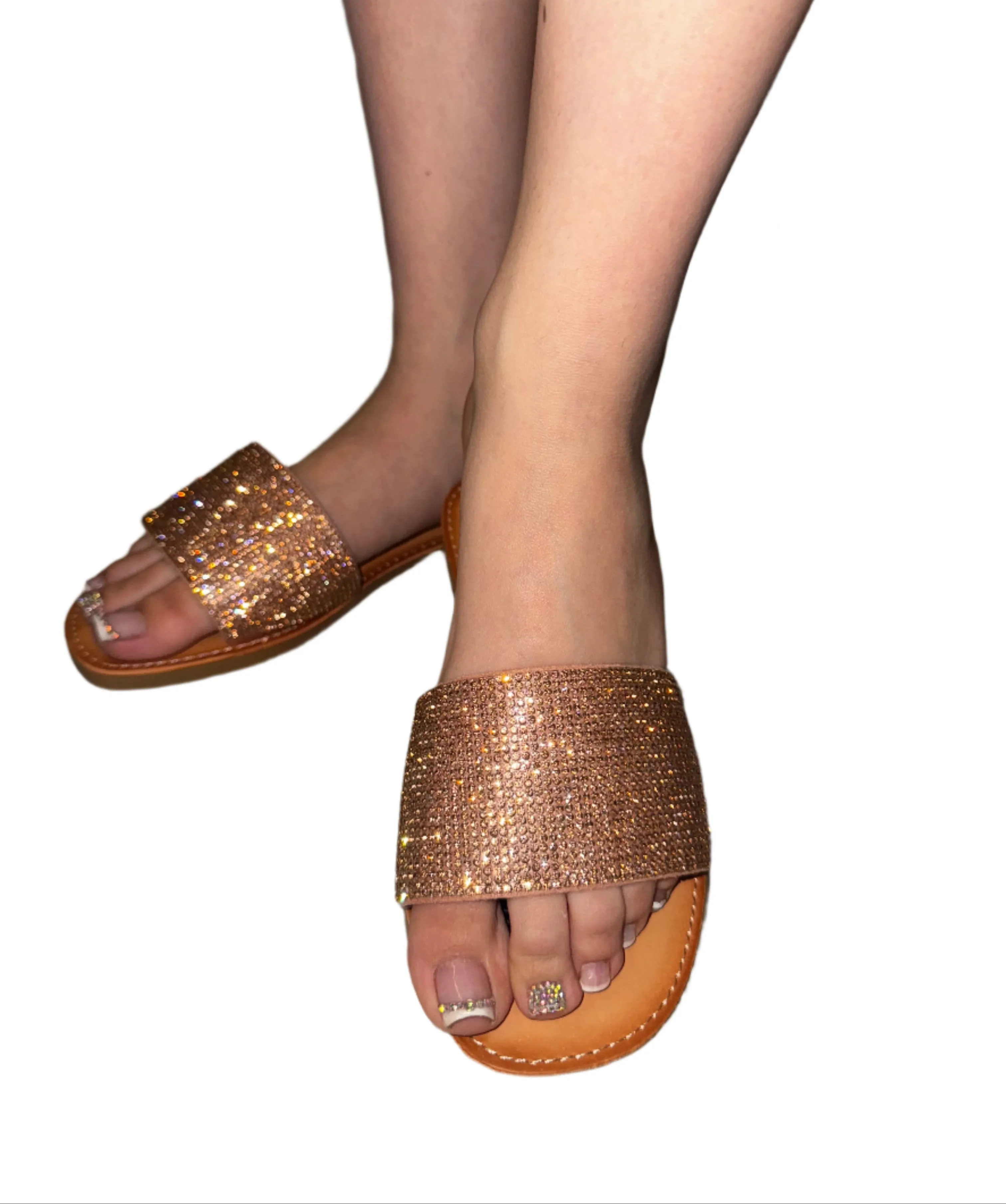 FLAT SUMMER RHINESTONE BAND SANDAL W-QUAD