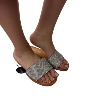 FLAT SUMMER RHINESTONE BAND SANDAL W-QUAD