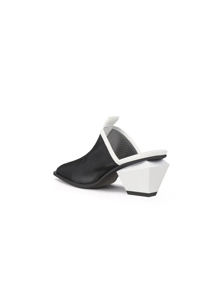 Geometry Block Point Toe Mid Heel Mules - Black