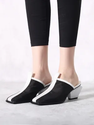 Geometry Block Point Toe Mid Heel Mules - Black