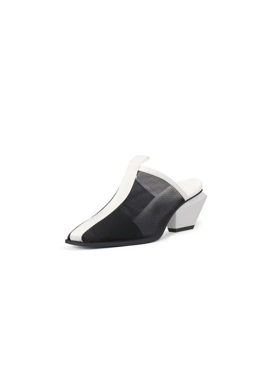 Geometry Block Point Toe Mid Heel Mules - Black
