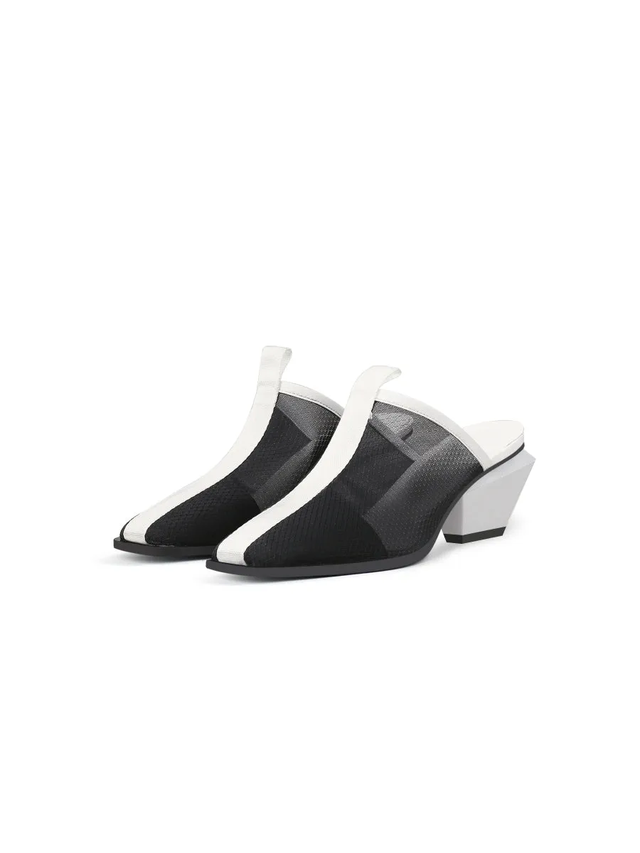 Geometry Block Point Toe Mid Heel Mules - Black