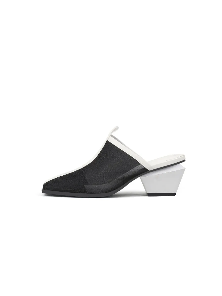 Geometry Block Point Toe Mid Heel Mules - Black