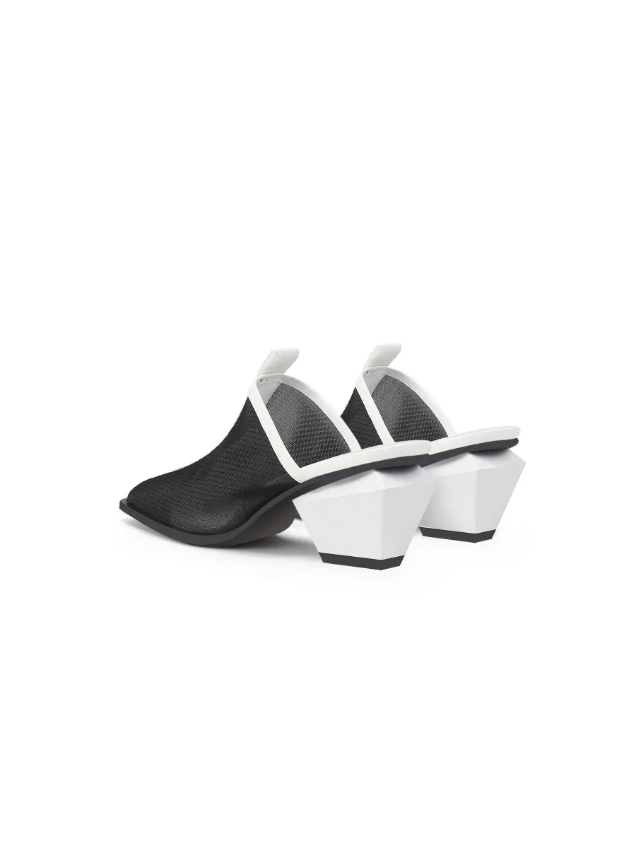 Geometry Block Point Toe Mid Heel Mules - Black