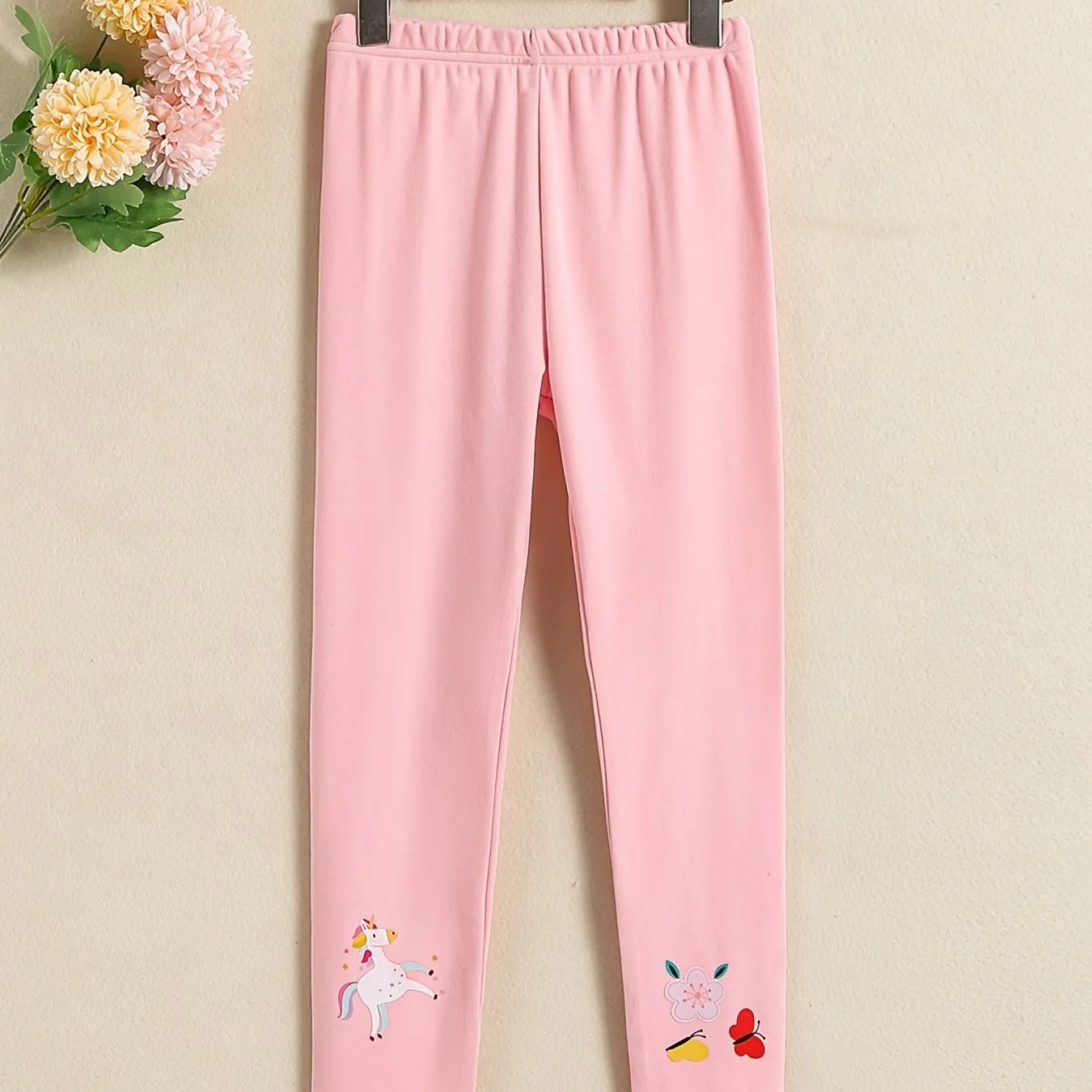 Girls' High-Stretch Soft Leggings with Unicorn and Butterfly Print