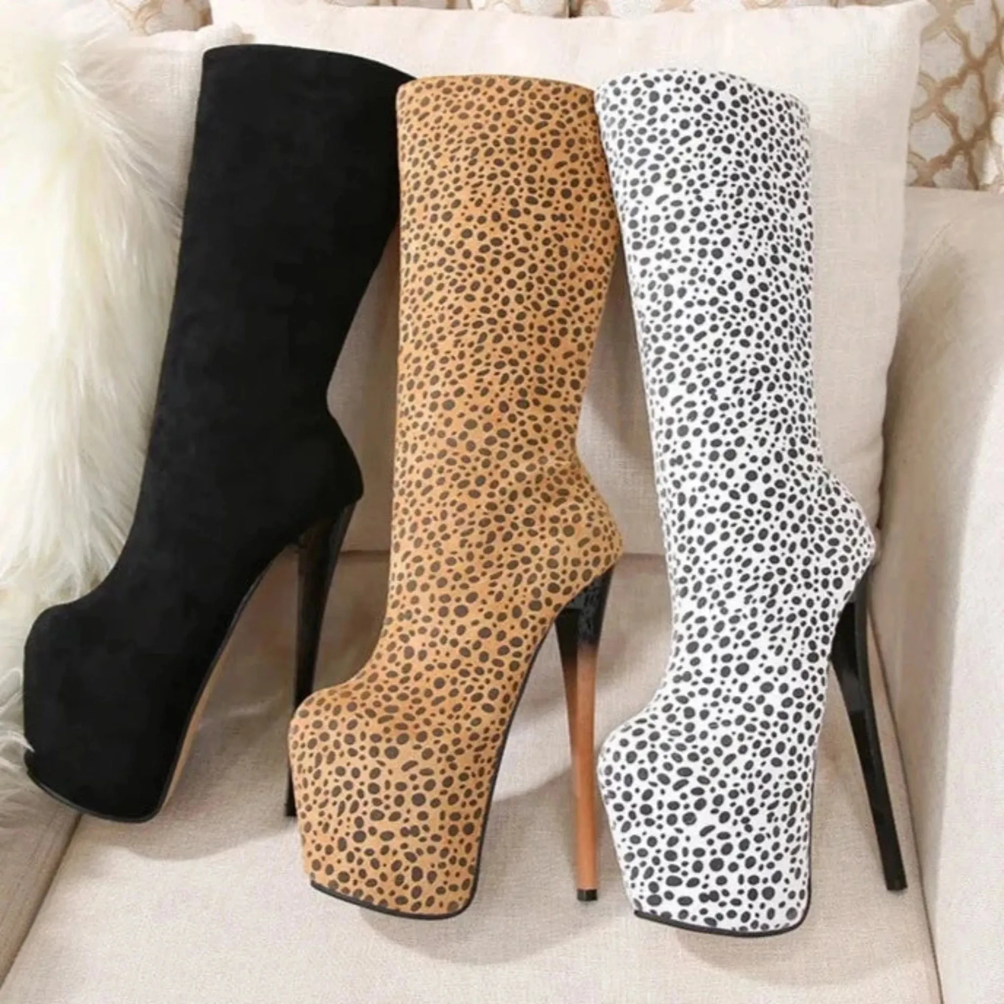 Gladiator Leopard Knee High Boots Stilettos