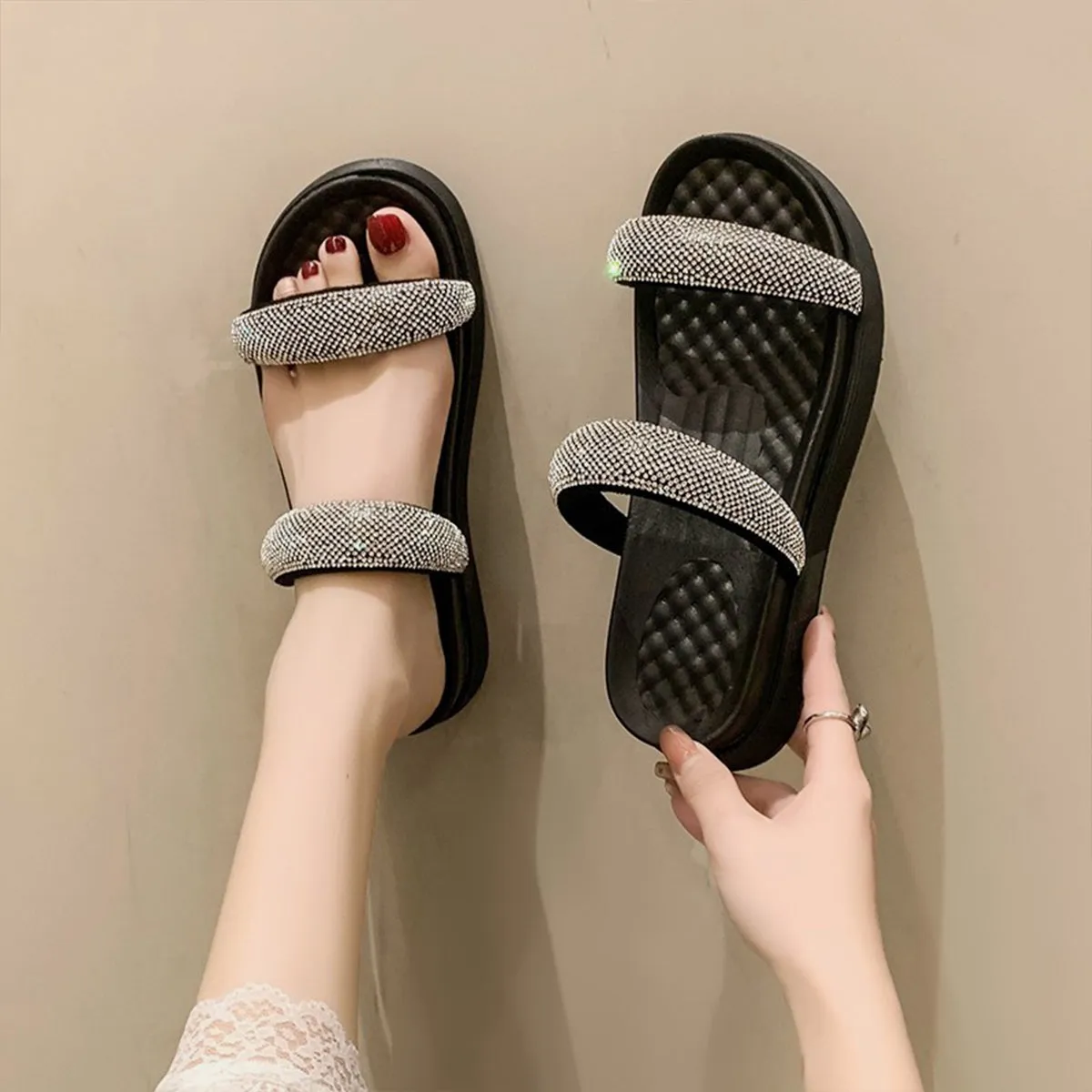 Hazel Blues® |  PU Leather Open Toe Platform Sandals
