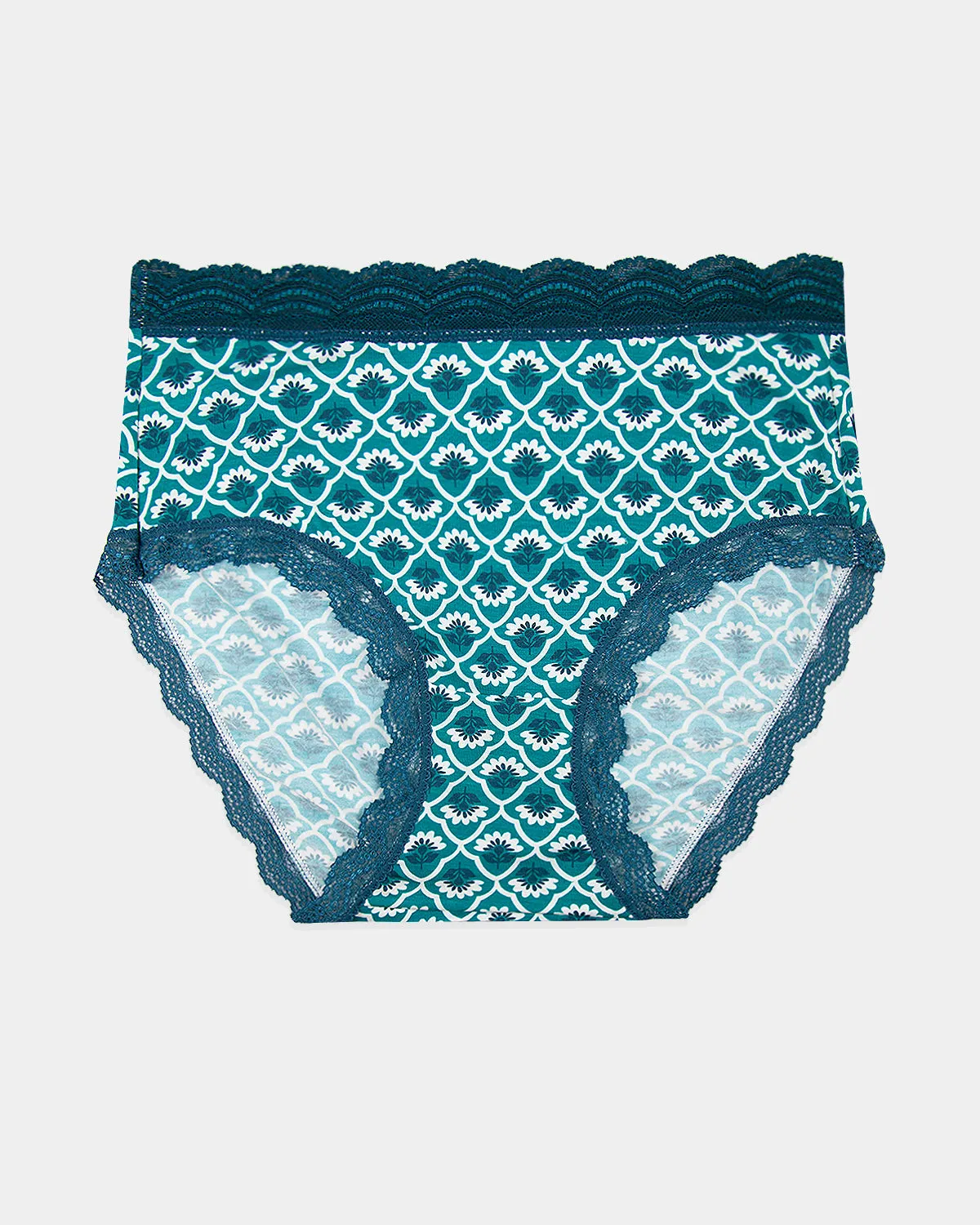 High Rise Knicker - Teal Floral Tile