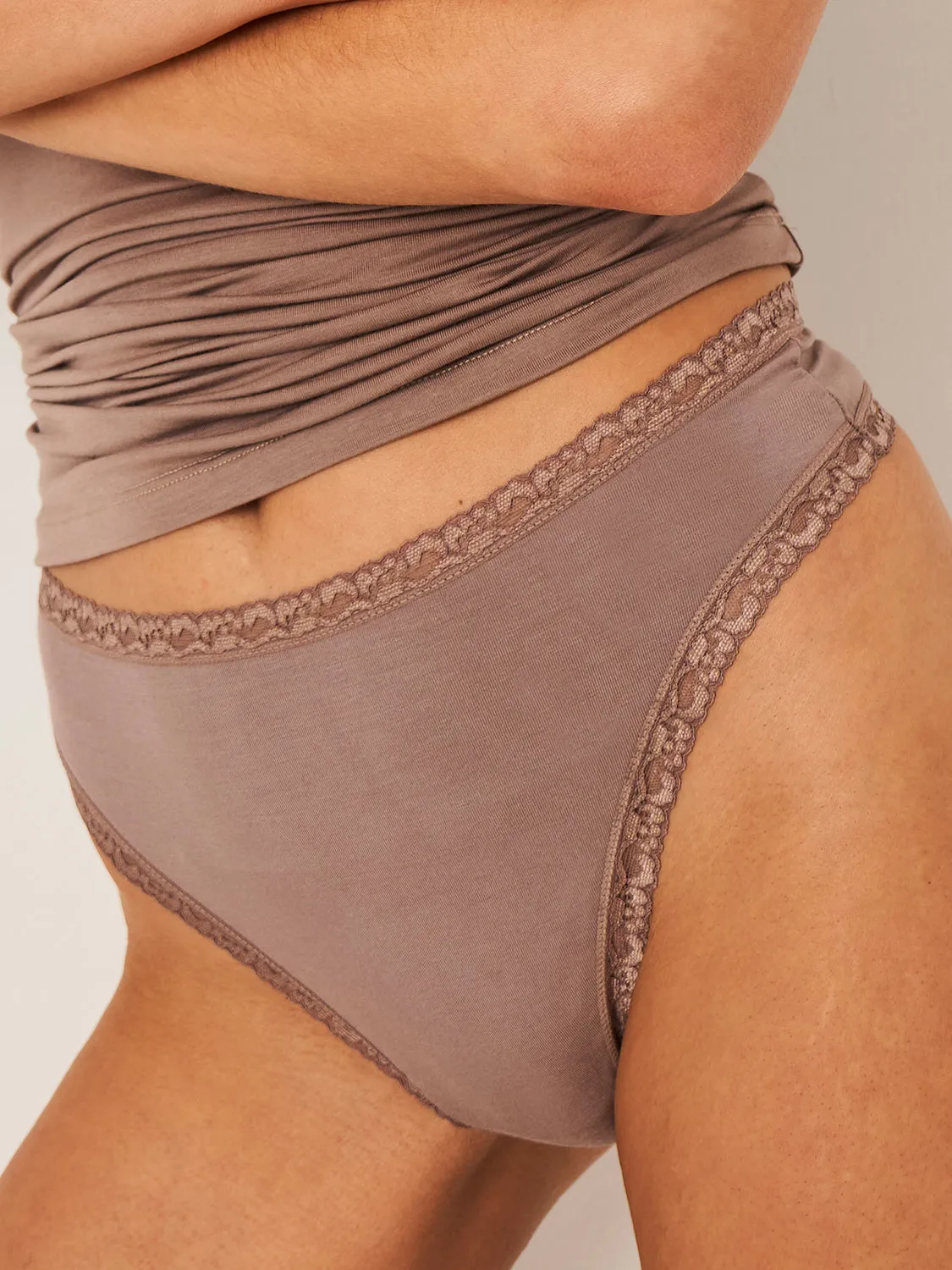 High Waisted Thong  - Taupe